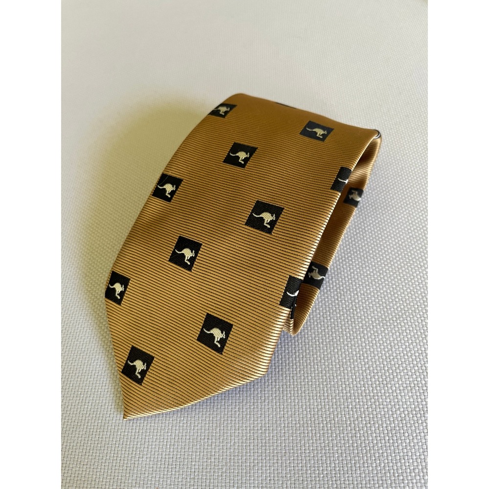 Australian Tie Company Gold Kangaroo Motif Ribbed Tie
